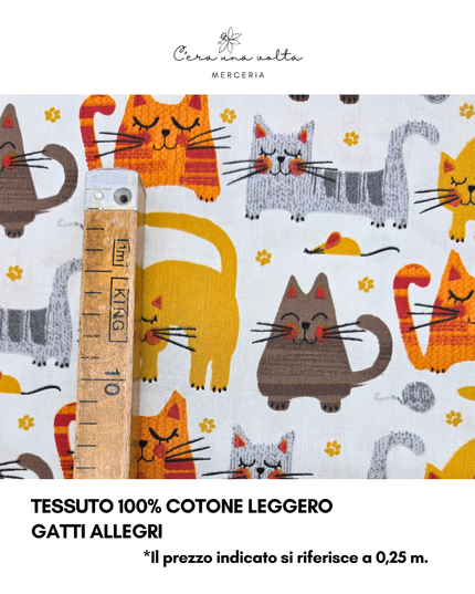 Tessuto 100% Cotone Leggero – Gatti Allegri