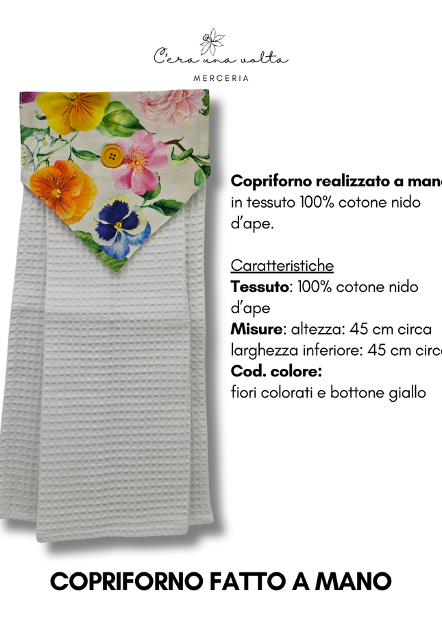 Copriforno fatto a mano fiori colorati e bottone