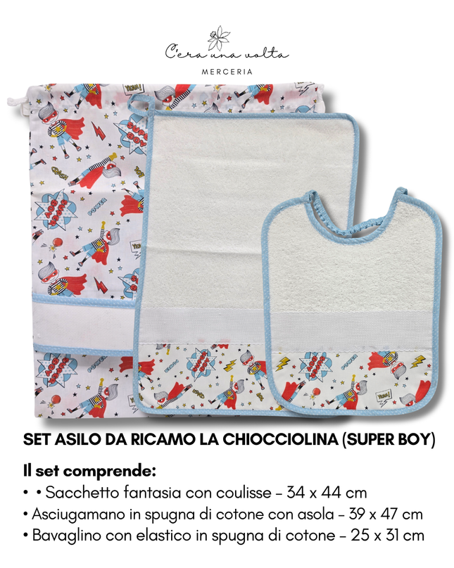 Set asilo da ricamo LA CHIOCCIOLINA (SUPER BOY)