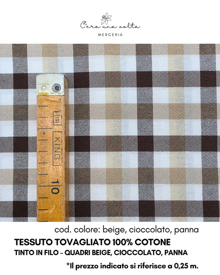 Tessuto Tovagliato 100% Cotone Tinto in Filo – Quadri beige, cioccolato, panna