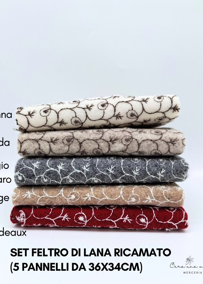 Set Feltro di lana ricamato (5 pannelli da 36x34cm)