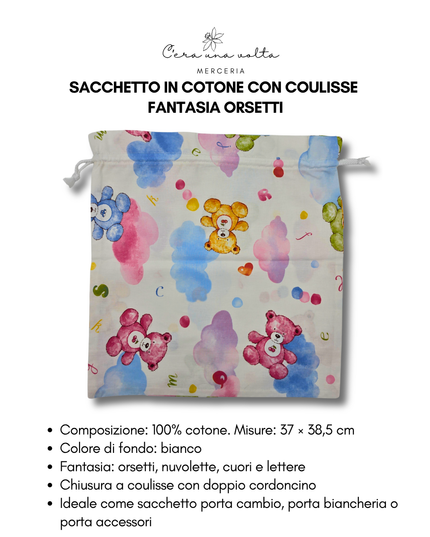 Sacchetto in Cotone con Coulisse – Fantasia Orsetti