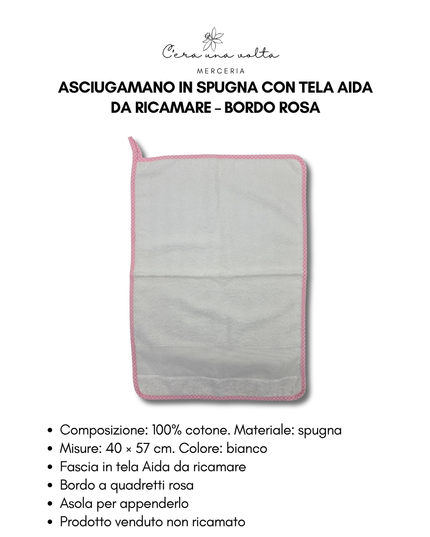 Asciugamano in spugna con tela aida da ricamare – bordo rosa