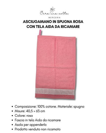 Asciugamano in spugna rosa con tela Aida da ricamare