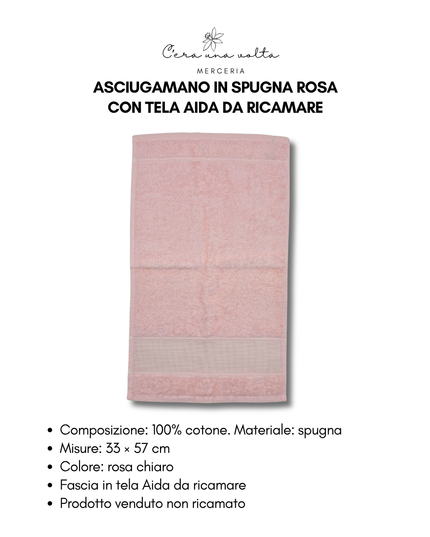 Asciugamano in spugna rosa con tela Aida da ricamare