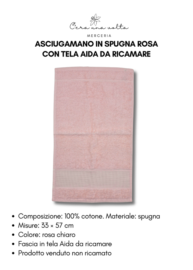 Asciugamano in spugna rosa con tela Aida da ricamare