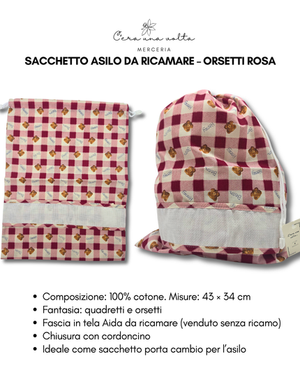 Sacchetto Asilo da Ricamare – Orsetti Rosa