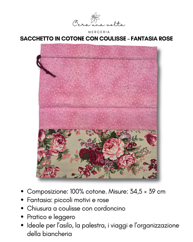 Sacchetto in Cotone con Coulisse – Fantasia Rose
