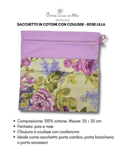 Sacchetto in Cotone con Coulisse – Rose Lilla