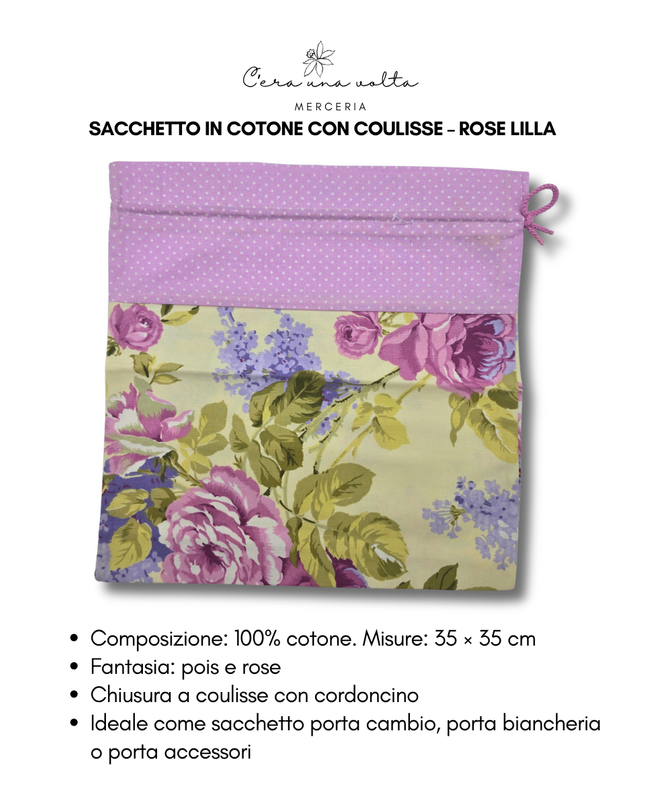 Sacchetto in Cotone con Coulisse – Rose Lilla
