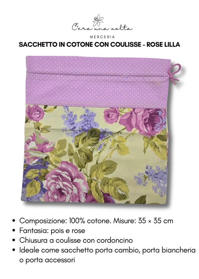 Sacchetto in Cotone con Coulisse – Rose Lilla