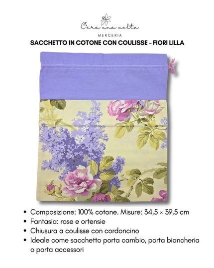 Sacchetto in Cotone con Coulisse – Fiori Lilla