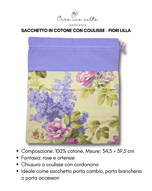 Sacchetto in Cotone con Coulisse – Fiori Lilla