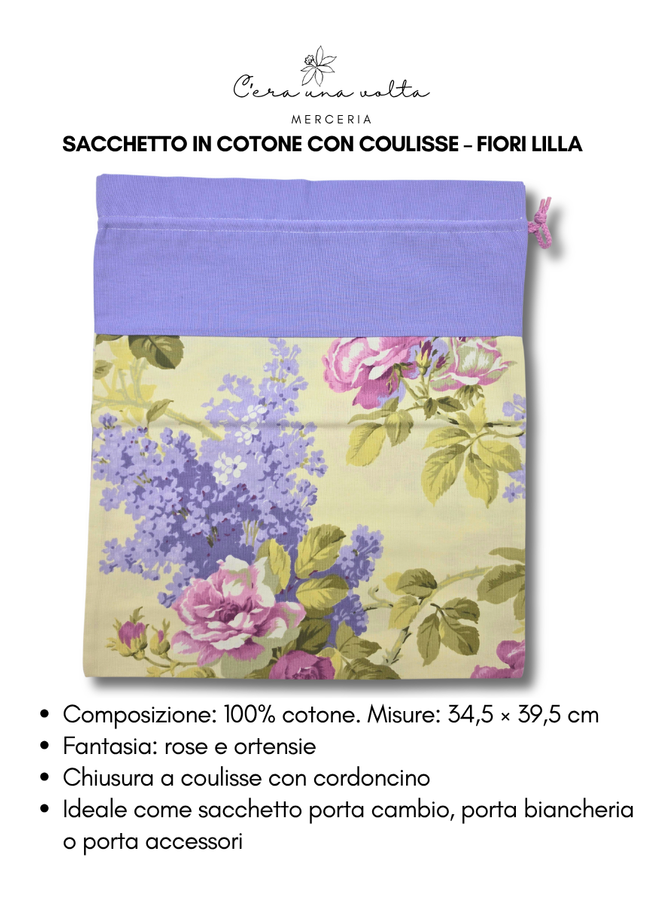 Sacchetto in Cotone con Coulisse – Fiori Lilla