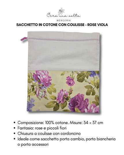 Sacchetto in Cotone con Coulisse – Rose Viola