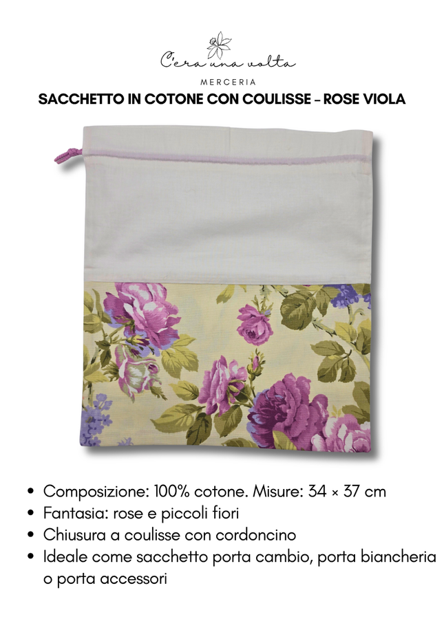 Sacchetto in Cotone con Coulisse – Rose Viola