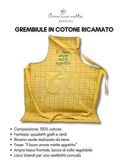 Grembiule in Cotone Ricamato – “Il Buon Umore Mette Appetito”