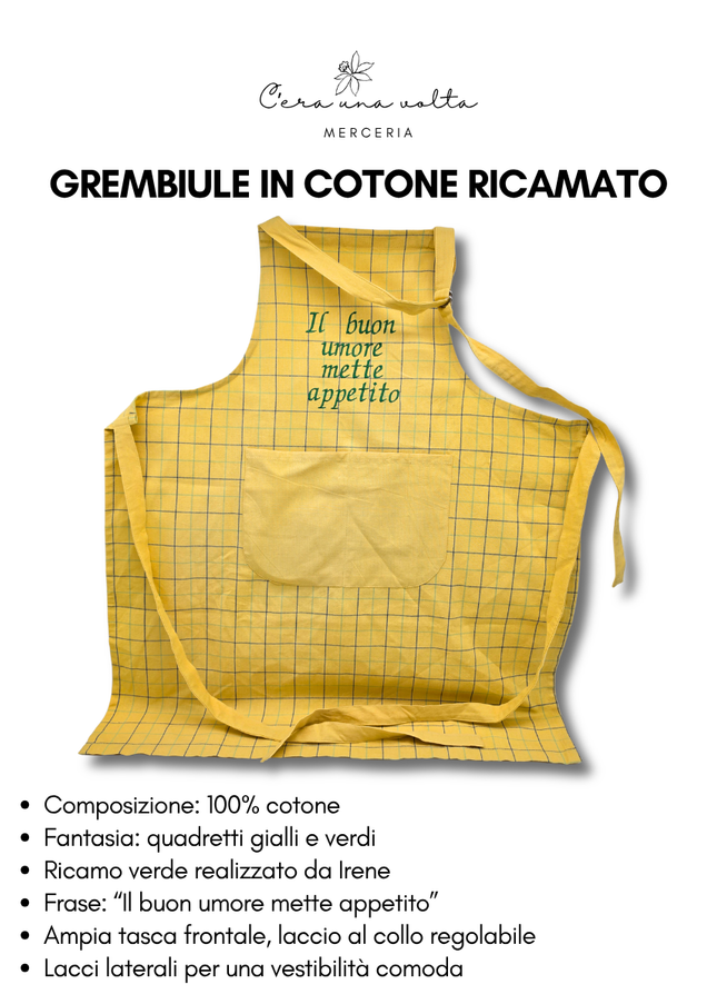 Grembiule in Cotone Ricamato – “Il Buon Umore Mette Appetito”