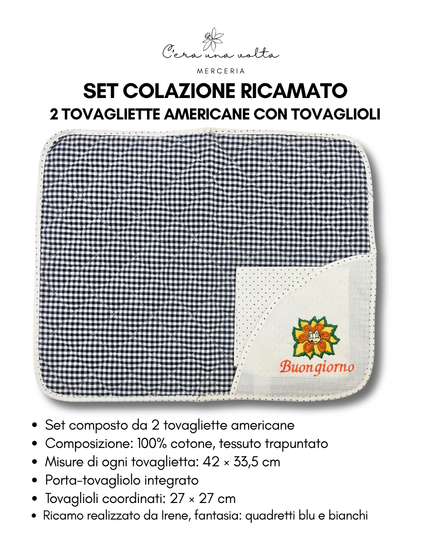 Set Colazione Ricamato – 2 Tovagliette Americane con Tovaglioli