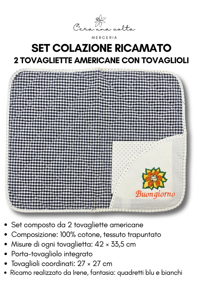 Set Colazione Ricamato – 2 Tovagliette Americane con Tovaglioli