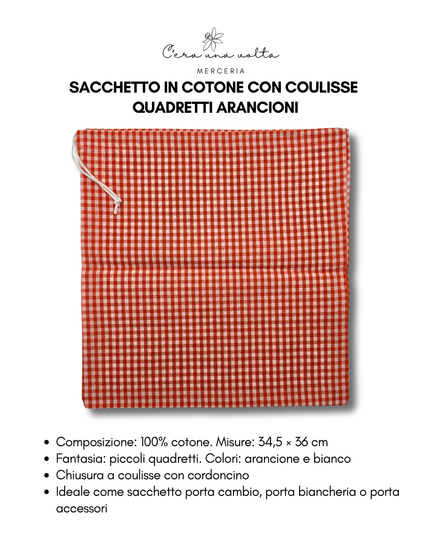 Sacchetto in Cotone con Coulisse – Quadretti Arancioni