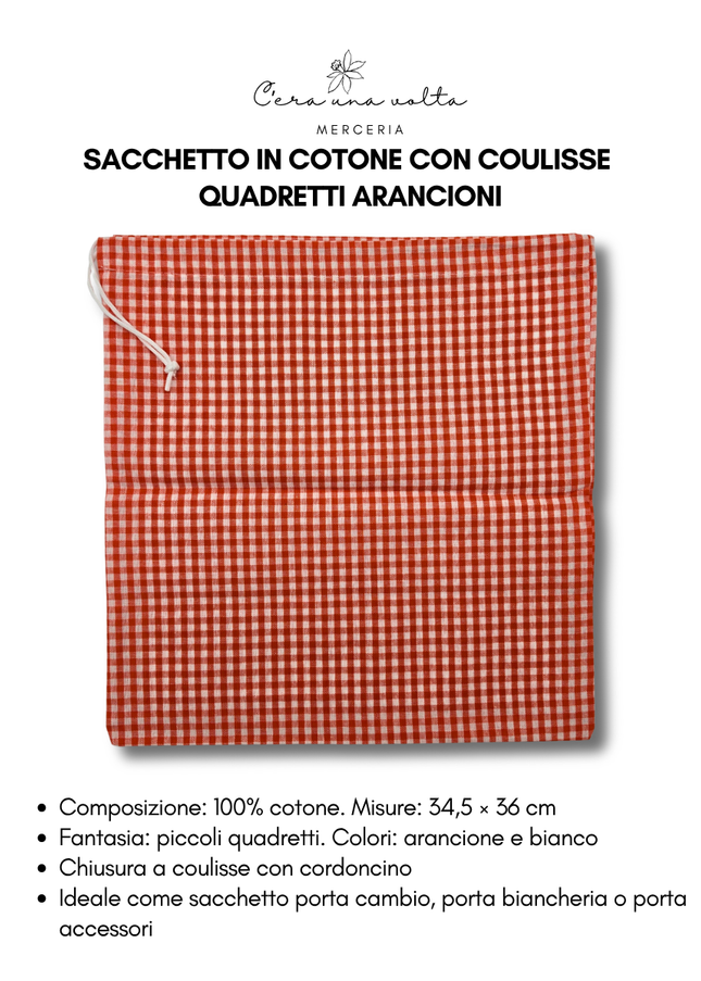 Sacchetto in Cotone con Coulisse – Quadretti Arancioni